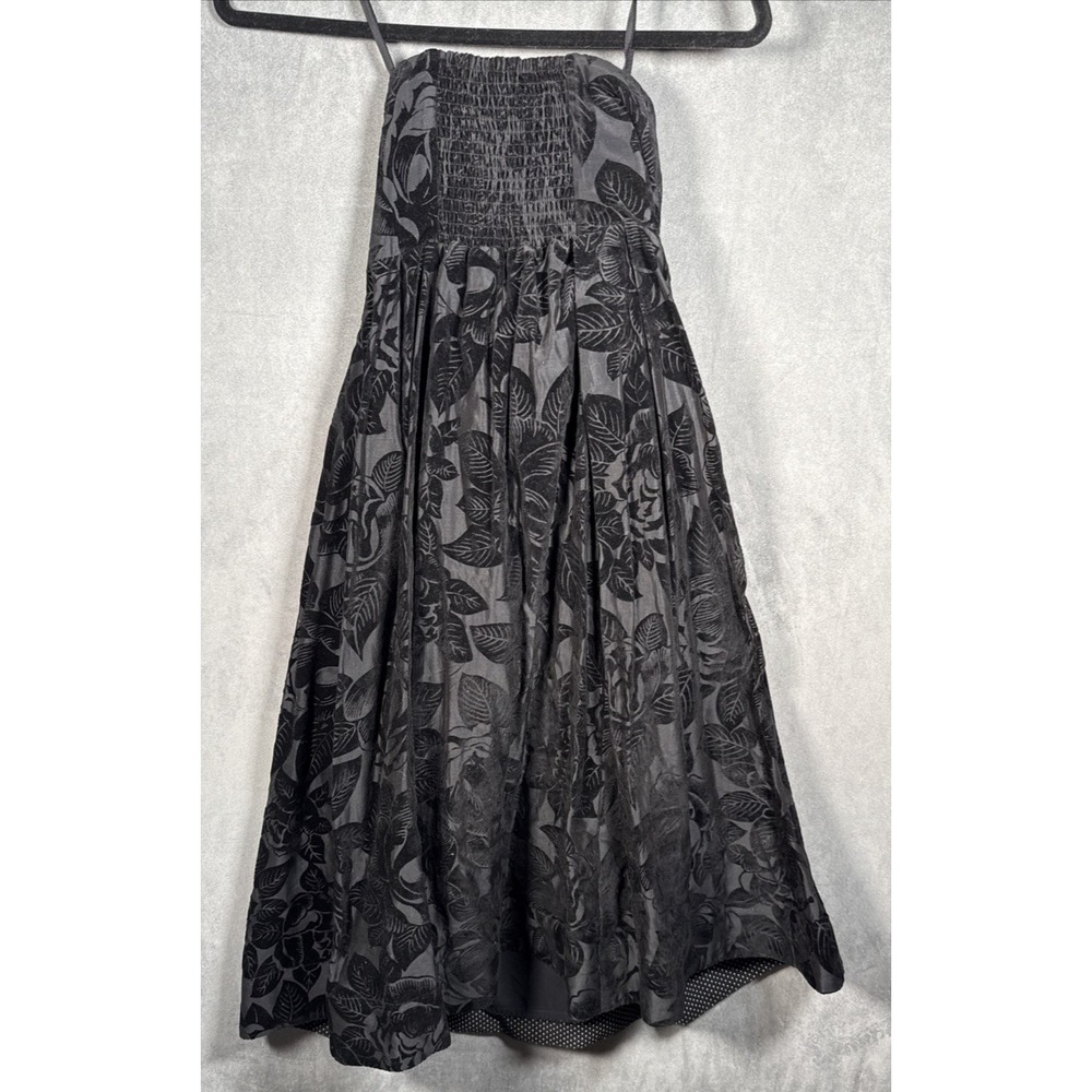 ANTHROPOLOGIE Jonquil Midi Dress Black Velvet Flare Strapless Sz 2 Silk Cotton